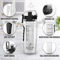 34oz Leakproof Fruit Infuser Water Bottle with Full Length Infusion Rod