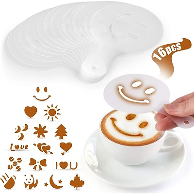 Plastic Stencils for Latte Art 16-Pc.