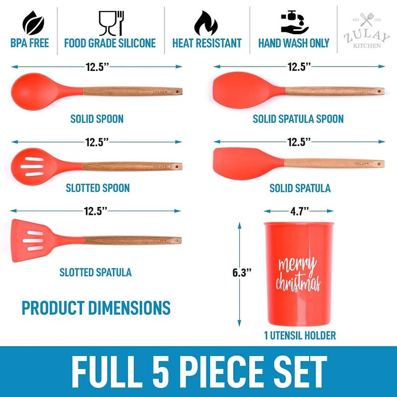 Zulay Kitchen Christmas Silicone Spatula with Utensil Holder