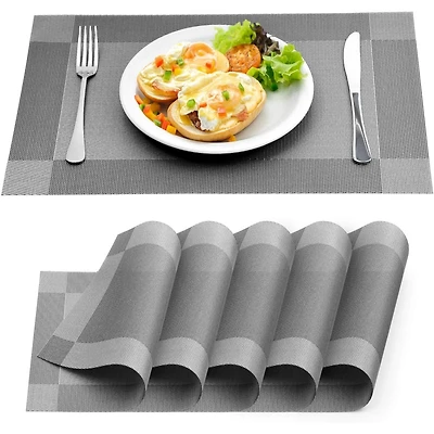Vinyl Woven Placemats for Dining Table Set of 6 - Stain-Resistant & Non-Slip Pvc Table Place Mats