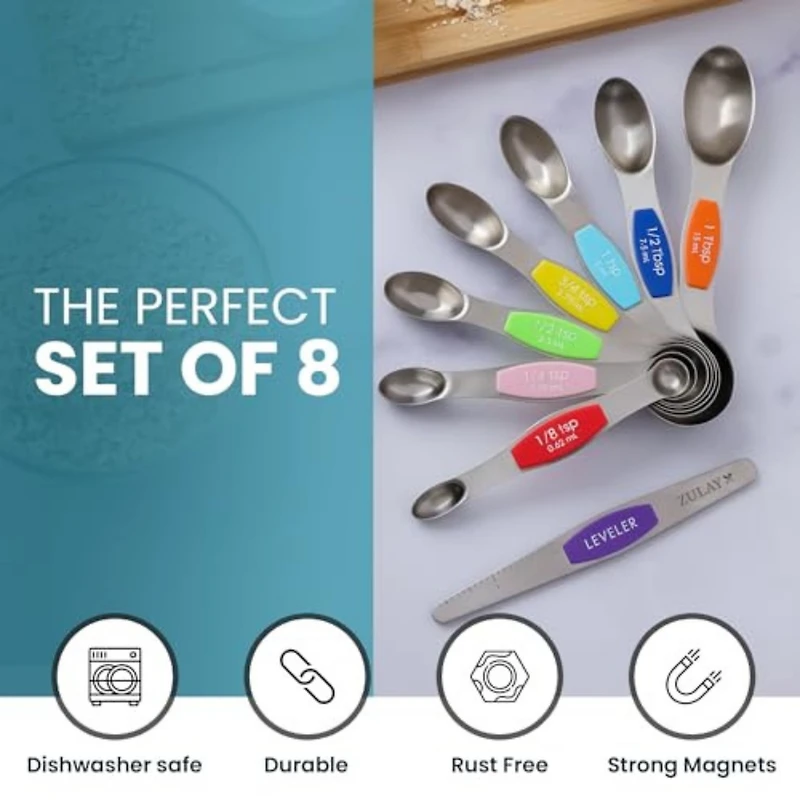 Set of 8 Stackable Magnetic Measuring Spoons with Leveler