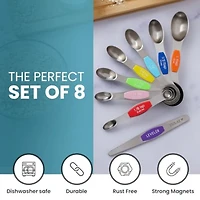 Set of 8 Stackable Magnetic Measuring Spoons with Leveler