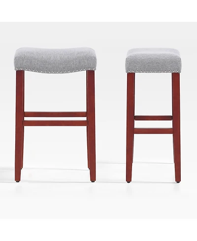 29" Upholstered Saddle Seat Faux Leather Bar Stool (Set of 2)