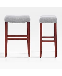29" Upholstered Saddle Seat Faux Leather Bar Stool (Set of 2)