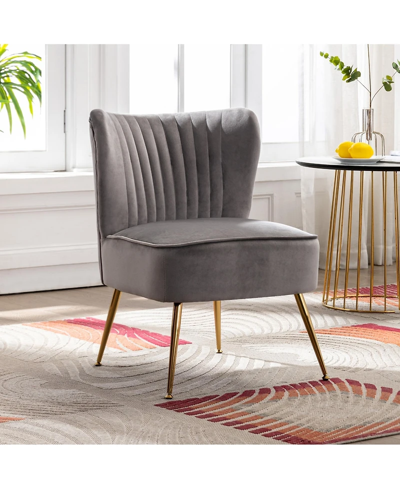 22" Wide Upholstered Tufted Velvet Accent Chair With Metal Leg