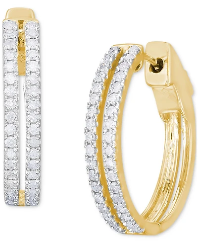 Diamond Double Row Small Hoop Earrings (1/2 ct. t.w.) in Sterling Silver & 14k Gold-Plate