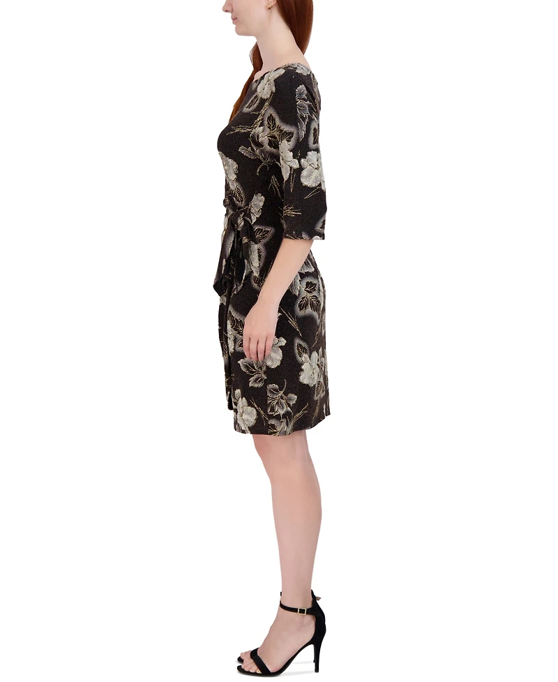 Robbie Bee Plus Floral-Print Side-Knot 3/4-Sleeve Sheath Dress