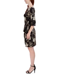 Robbie Bee Plus Floral-Print Side-Knot 3/4-Sleeve Sheath Dress