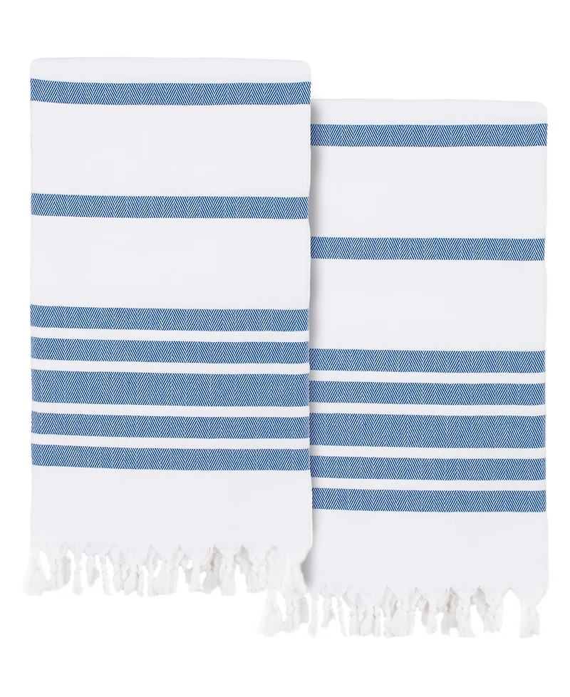 Linum Home Herringbone Pestemal 100% Turkish Cotton 2-Pack Beach Towels