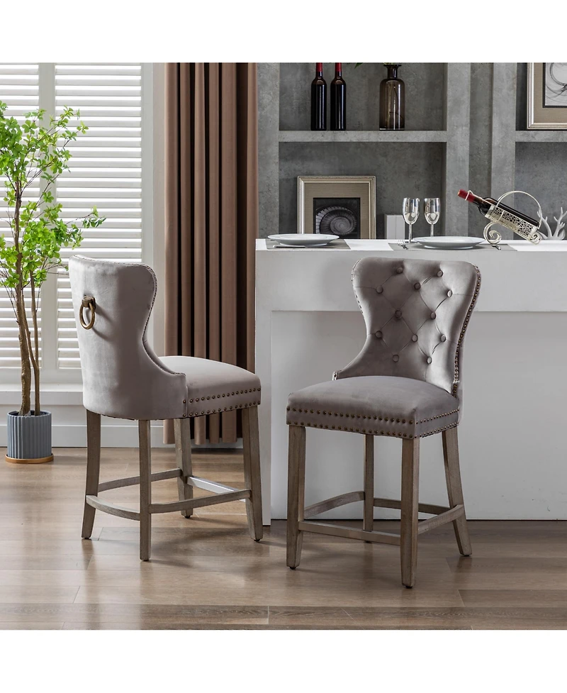 WestinTrends Tufted Velvet Counter Stool (Set of 2)