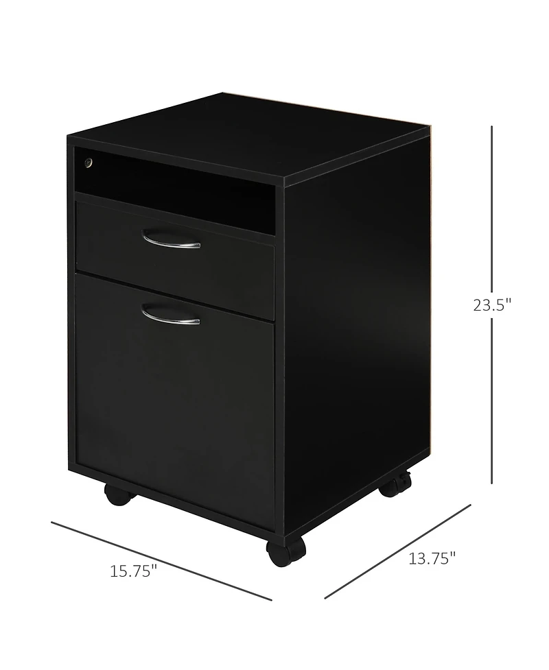 Homcom Mobile File Cabinet Organizer Office Filing Organizer w/ Key, Black