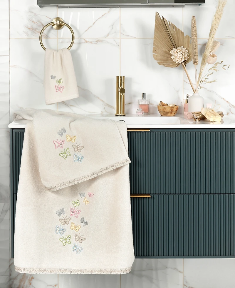 Linum Home Turkish Cotton Mariposa Embellished 2-Pc. Hand Towel Set