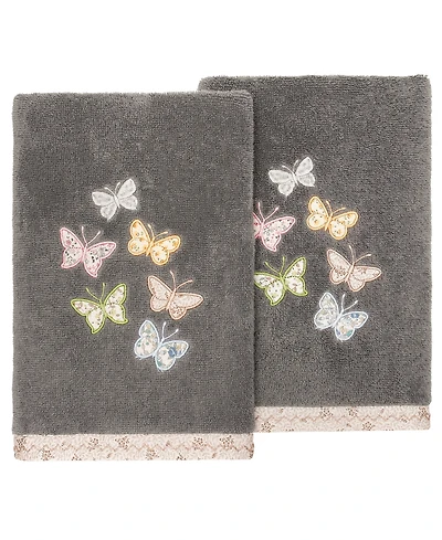Linum Home Turkish Cotton Mariposa Embellished 2-Pc. Hand Towel Set
