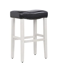 29" Upholstered Saddle Seat Faux Leather Bar Stool (Set of 2