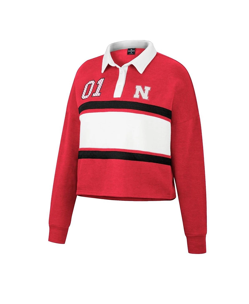 Women's Colosseum Scarlet Nebraska Huskers I Love My Job Rugby Long Sleeve Shirt