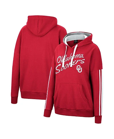 Women's Colosseum Crimson Oklahoma Sooners Serena Oversized Sleeve Striping V-Neck Pullover Hoodie