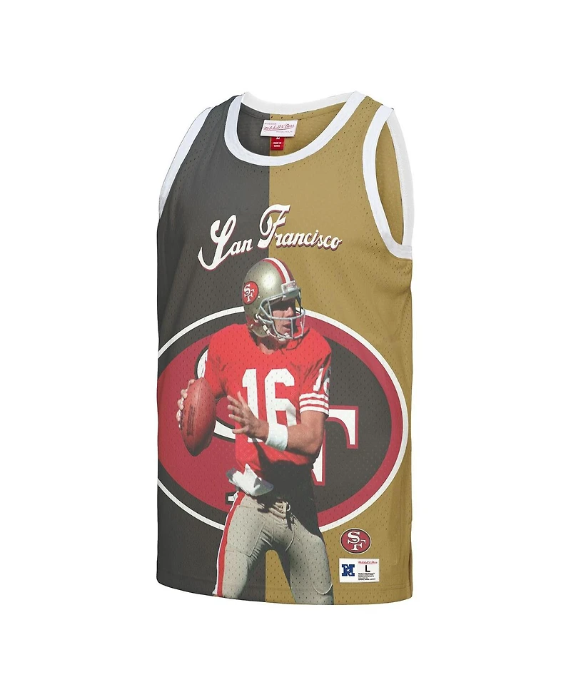 Men's Mitchell & Ness Joe Montana Black, Gold San Francisco 49ers Retired Player Graphic Tank Top