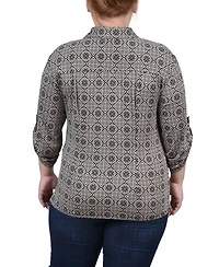 Ny Collection Plus 3/4 Roll Tab Rouched-Front Top