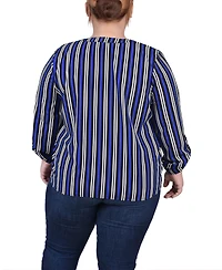 Ny Collection Plus Size Long Roll Tab Sleeve Zip Pocket Blouse