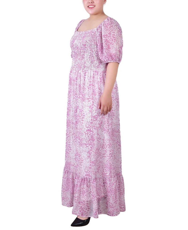Ny Collection Plus Size Short Sleeve Smocked Maxi Dress