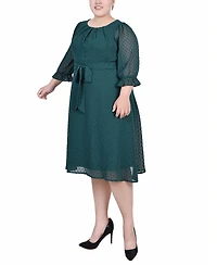 Ny Collection Plus Size 3/4 Sleeve Belted Swiss Dot Dress