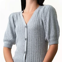Hope & Henry Women's Puff Sleeve Button Front Sweater