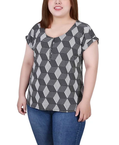 Ny Collection Plus Size Short Extended Sleeve Zip Top