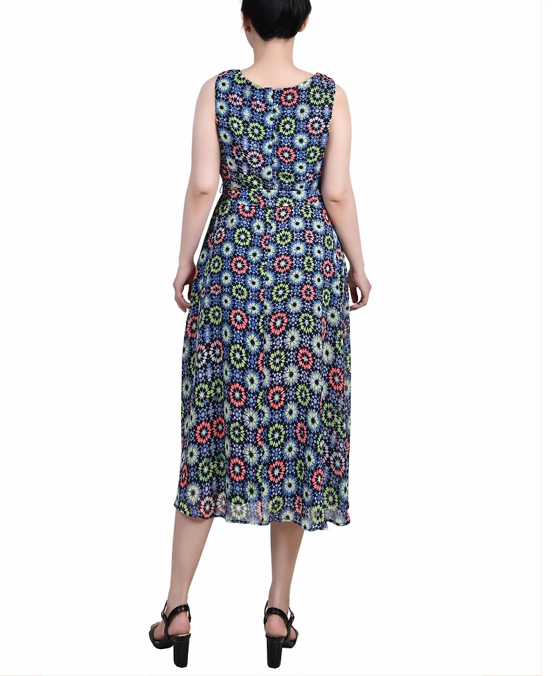 Petite Sleeveless Chiffon Belted Dress