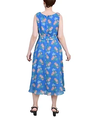 Petite Sleeveless Chiffon Belted Dress