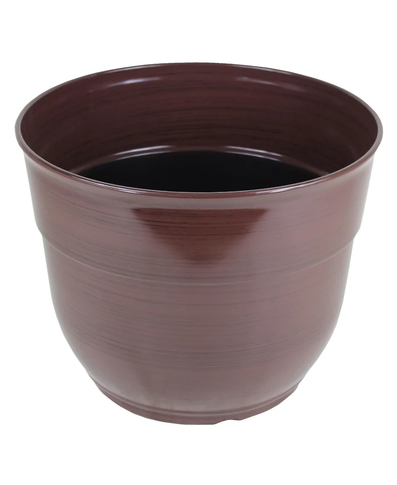 Garden Elements Glazed Brushed Happy Large Plastic Planter Dark 15 Inch