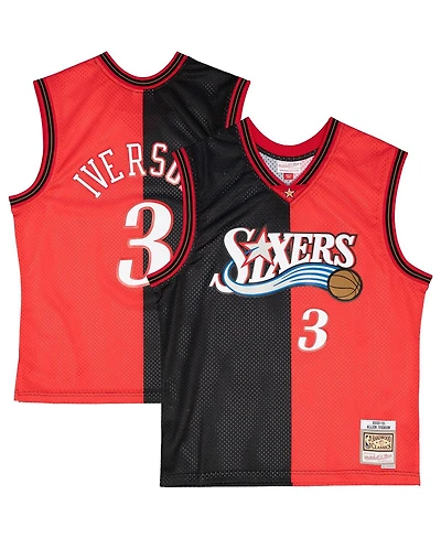 Men's Mitchell & Ness Allen Iverson Black, Red Philadelphia 76ers Hardwood Classics 2000-01 Split Swingman Jersey