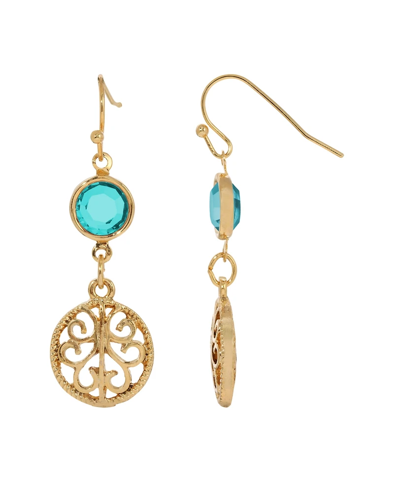 2028 Women's Gold-Tone with Blue Zircon Earrings