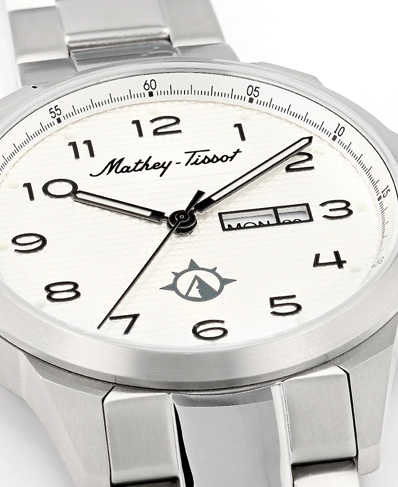 Mathey-Tissot Men's Excalibur Collection Three Hand Date Stainless Steel Bracelet Watch, 45mm