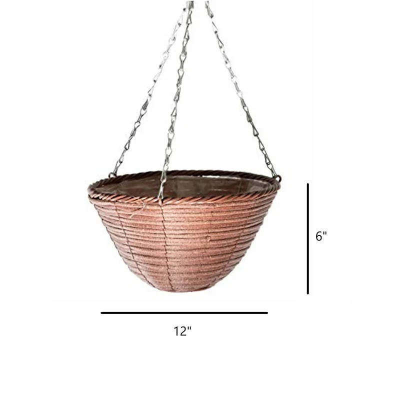 Gardener's Select GSARA3627 Woven Plastic Rattan Hanging Basket, Rusty