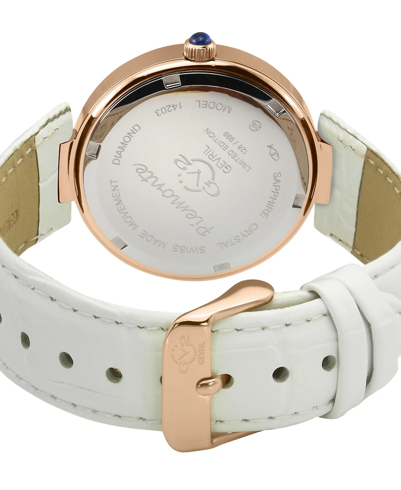 GV2 by Gevril Women's Piemonte Swiss Quartz Diamond Accents White Italian Leather Strap Watch 36mm