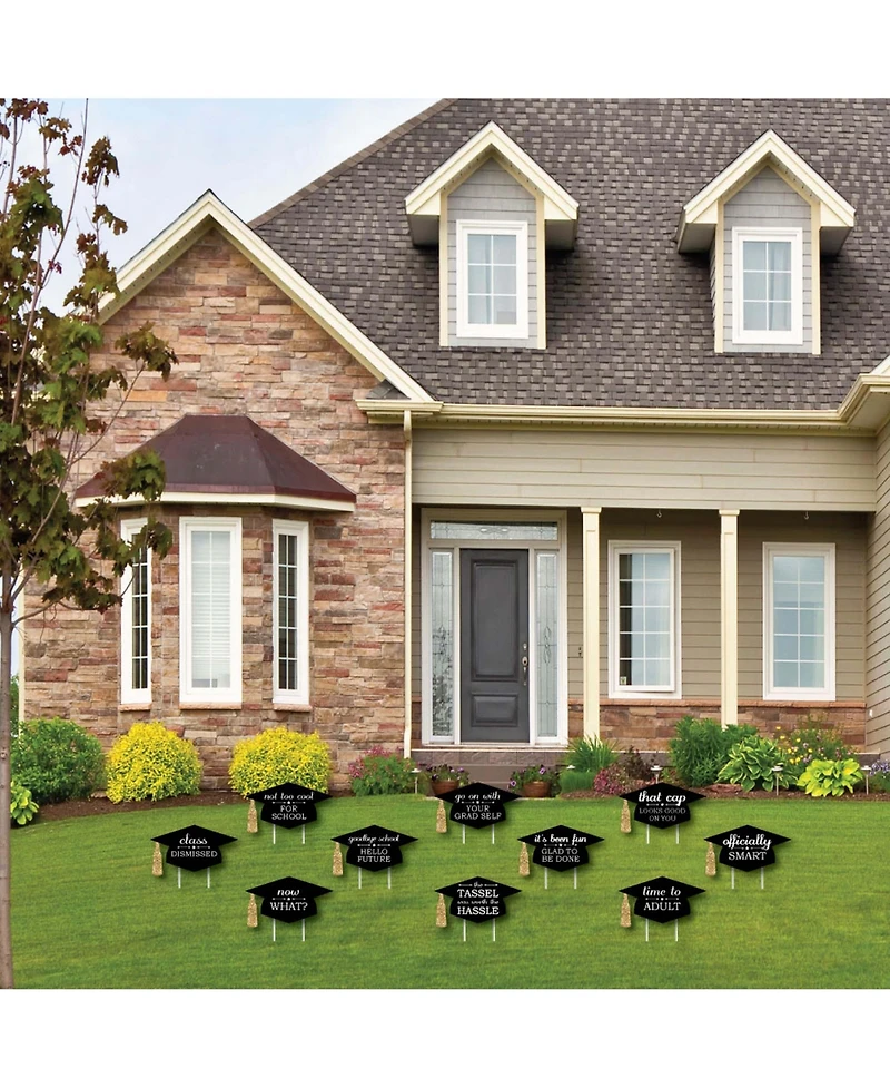 Gold Tassel Worth The Hassle - Outdoor Lawn Decor - Grad Party Yard Signs 10 Pc