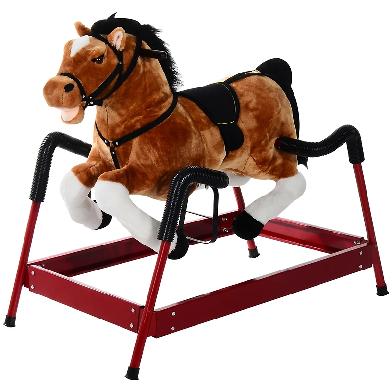 Qaba Plush Toddlers Spring Rocking Horse with Realistic Sounds,