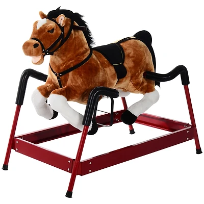 Qaba Plush Toddlers Spring Rocking Horse with Realistic Sounds,