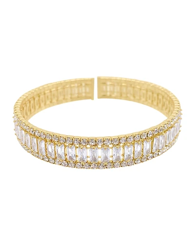 Adornia 14K Gold-Tone Plated Baguette Crystal Stretch Cuff