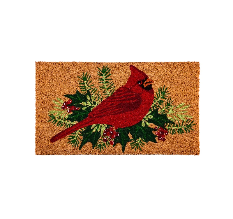 Evergreen Winter Cardinal Indoor Outdoor Natural Coir Doormat 1'4"x2'4" Brown