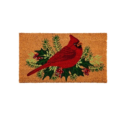 Evergreen Winter Cardinal Indoor Outdoor Natural Coir Doormat 1'4"x2'4" Brown