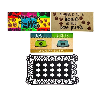 Evergreen Indoor Outdoor Doormat Bundle Set of 4 - Frame and 3 Welcome Paw Print Pet Inserts