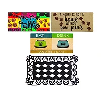 Evergreen Indoor Outdoor Doormat Bundle Set of 4 - Frame and 3 Welcome Paw Print Pet Inserts