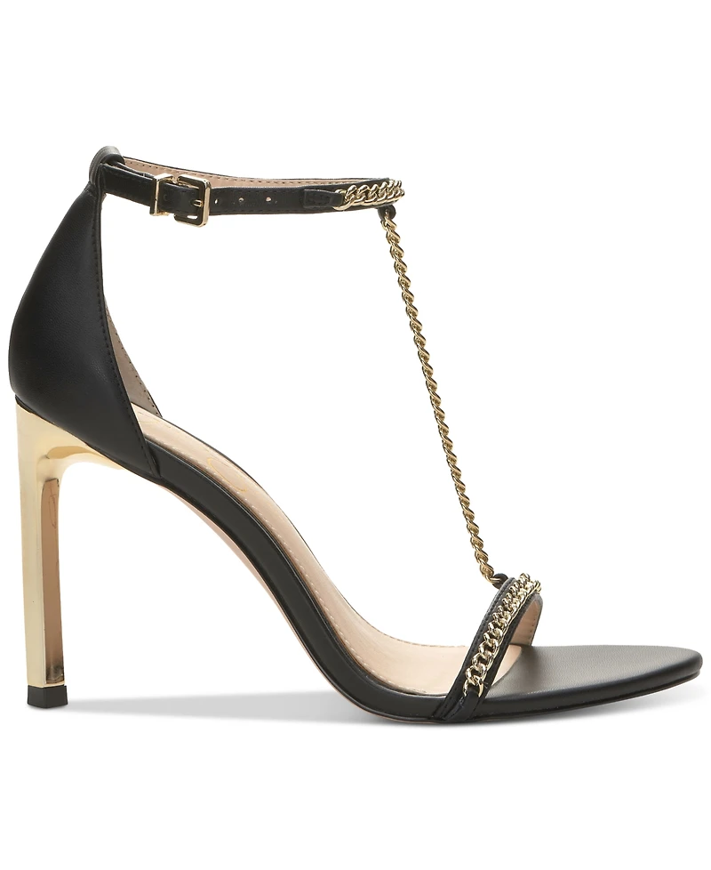 Jessica Simpson Women's Qiven T-Strap Chain Heeled Dress Sandals