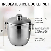 Premium Stainless Steel Double Wall Insulated Ice Bucket Kit