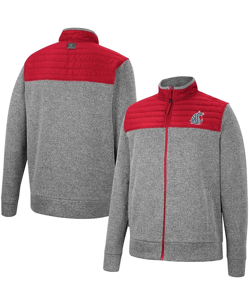 Men's Colosseum Charcoal, Crimson Washington State Cougars Putter Herringbone Full-Zip Jacket