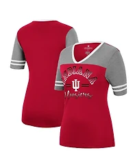 Women's Colosseum Crimson, Heathered Gray Indiana Hoosiers There You Are V-Neck T-shirt