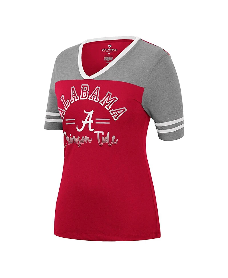 Women's Colosseum Crimson, Heathered Gray Alabama Crimson Tide There You Are V-Neck T-shirt