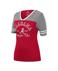 Women's Colosseum Crimson, Heathered Gray Alabama Crimson Tide There You Are V-Neck T-shirt