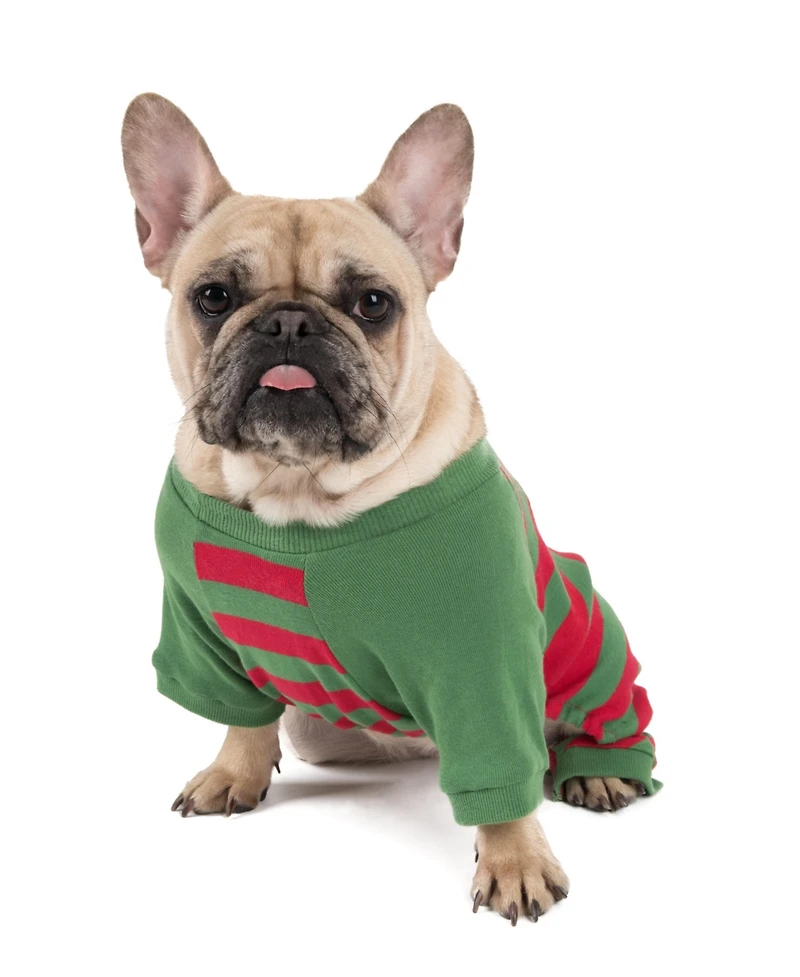 Leveret Dog Cotton Pajamas, Striped Red and Green